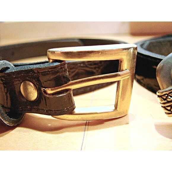 Lot of 2 Womens Brown Black Croc Design Faux Leather Dress Belts Size 10 - Picture 3 of 8